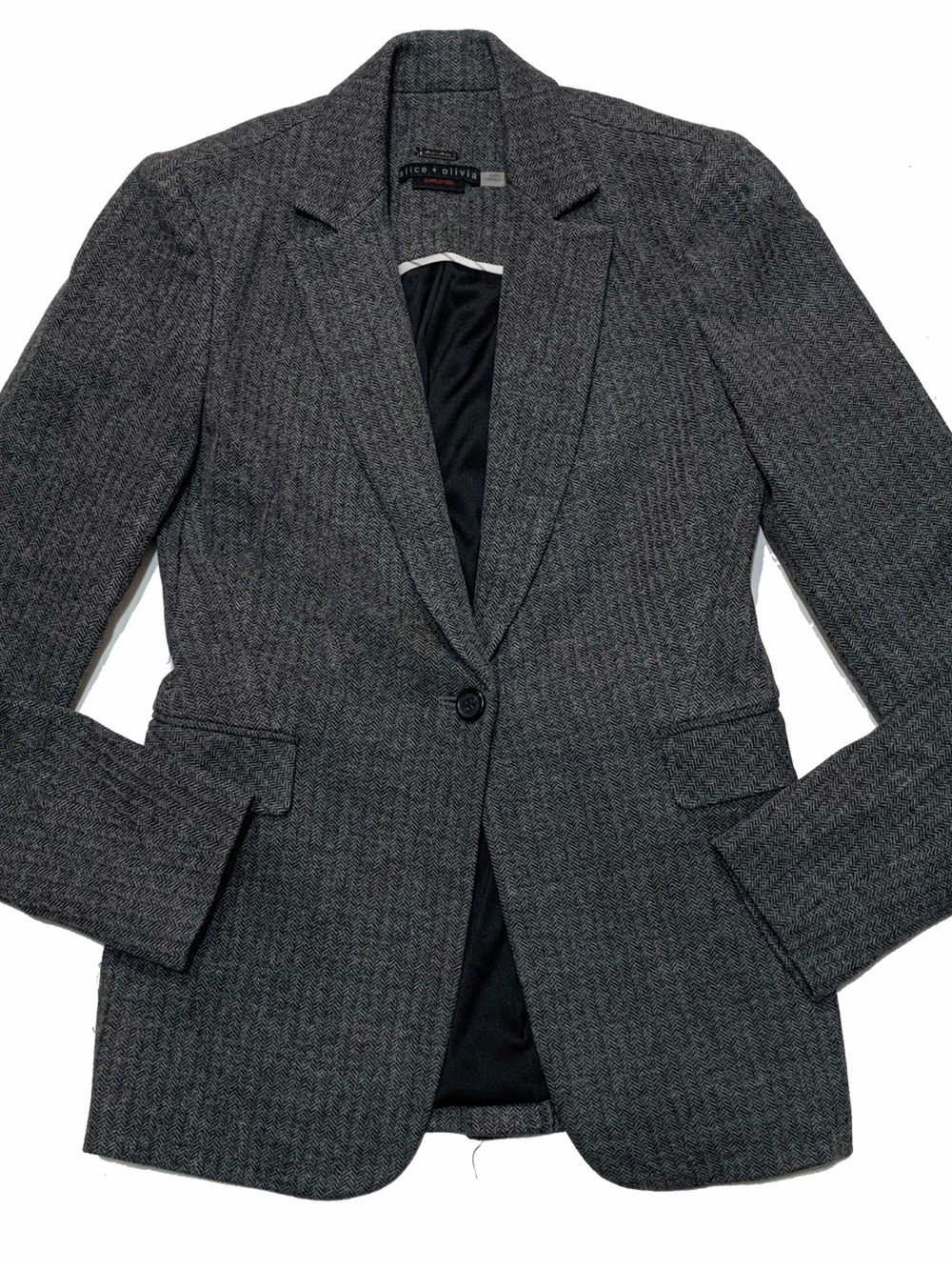 Alice + Olivia Dark Charcoal Gray Single-Button Blazer